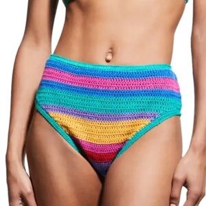 FARM RIO  Bruna's Stripes Crochet Bikini Bottom. Size M
